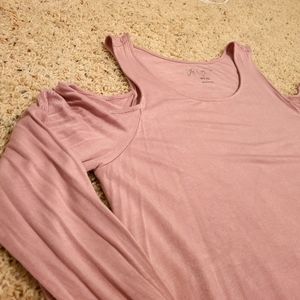 Hippie Rose Longsleeve Shoulder Cut Out Pink Blouse
